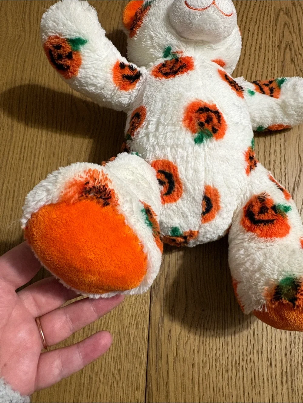 Build-A-Bear White Plush Bear with Orange Pumpkin Print